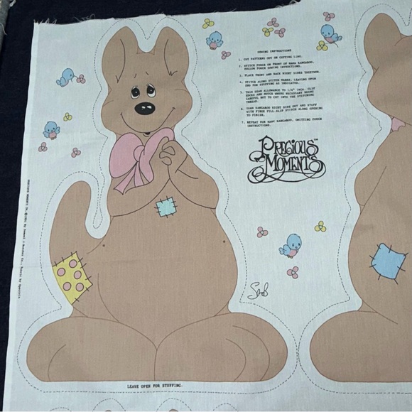 Vintage 1991 Precious Moments Mama & Baby Kangaroo Cut & Sew Fabric Panel Uncut - Picture 5 of 10